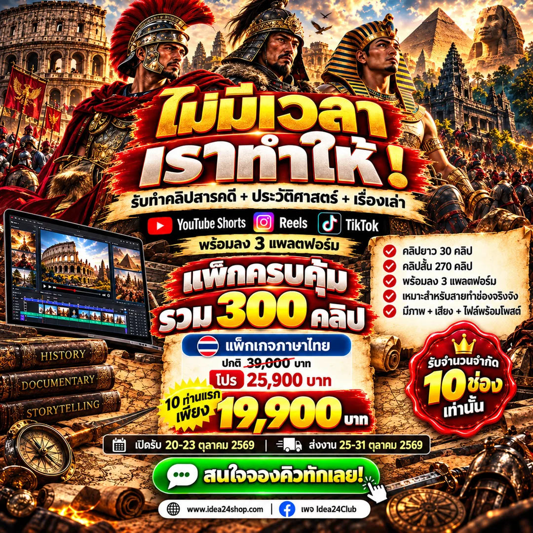 แพ็กเกจเหมาทำคลิป 300 คลิป ภาษาไทย